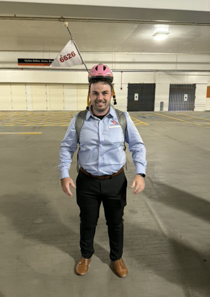 Dillon team member in pink hat